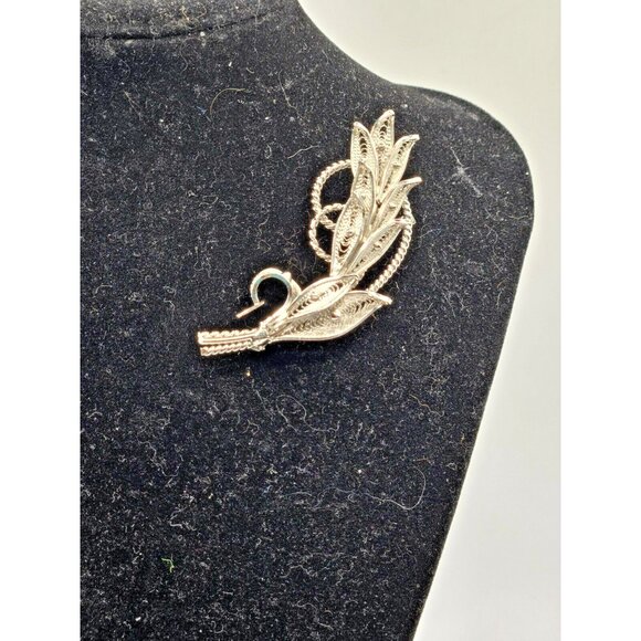 Vintage Jay Flex Sterling Silver Signed Leaf Brooch 2.5" rare design - Picture 7 of 8